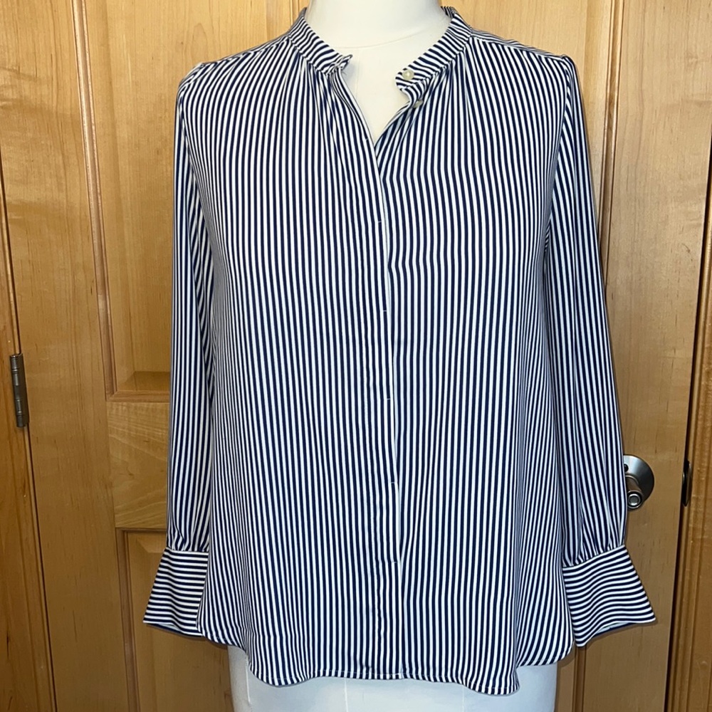 Loft petite blue/white stripe LS Blouse MP